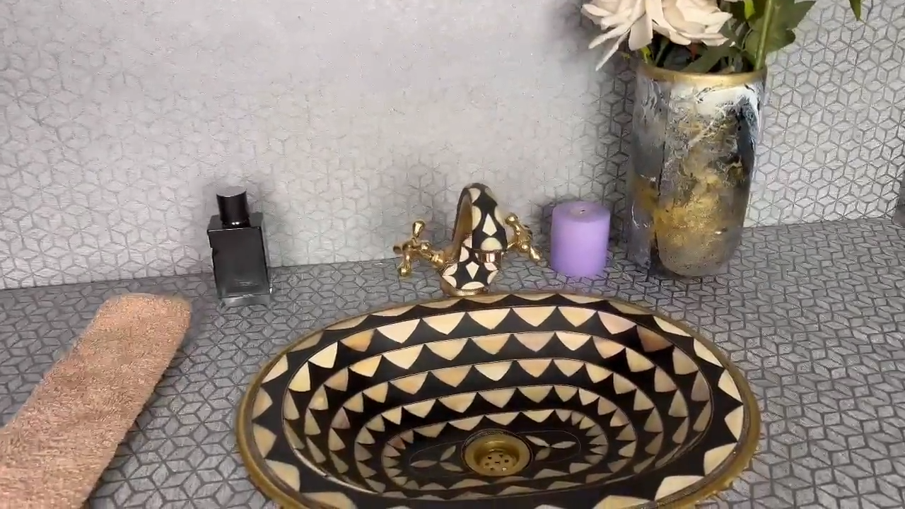 Brass Bathroom Faucet with Bone & Resin Accents - Unlacquered Mixer Tap with Sink